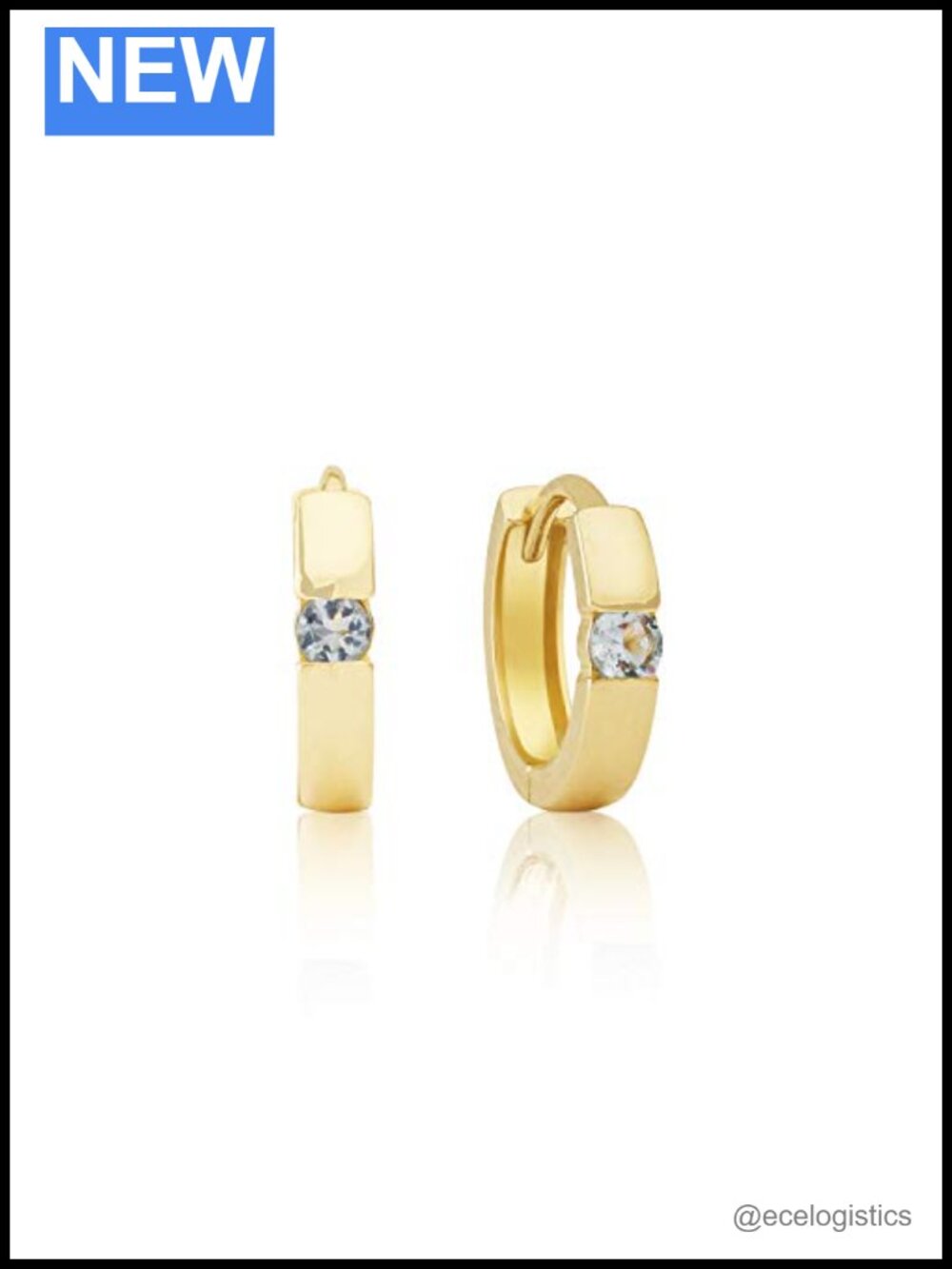 14K Yellow Gold Small Round Gemstone Huggie Hoop Earrings